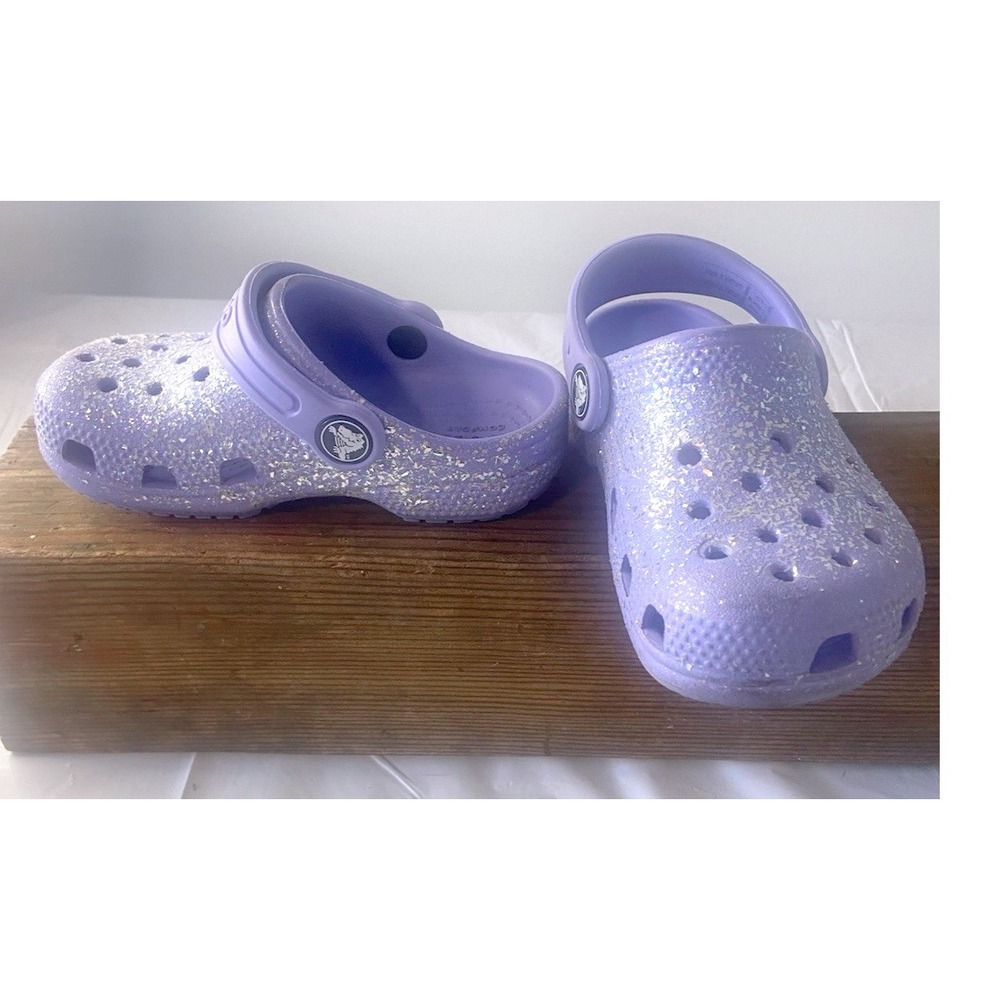 Crocs Classic Glitter Clogs Kids Toddler Size C8 Lavender Purple Sparkly Shoes